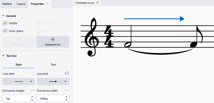 Properties for lines with arrowheads